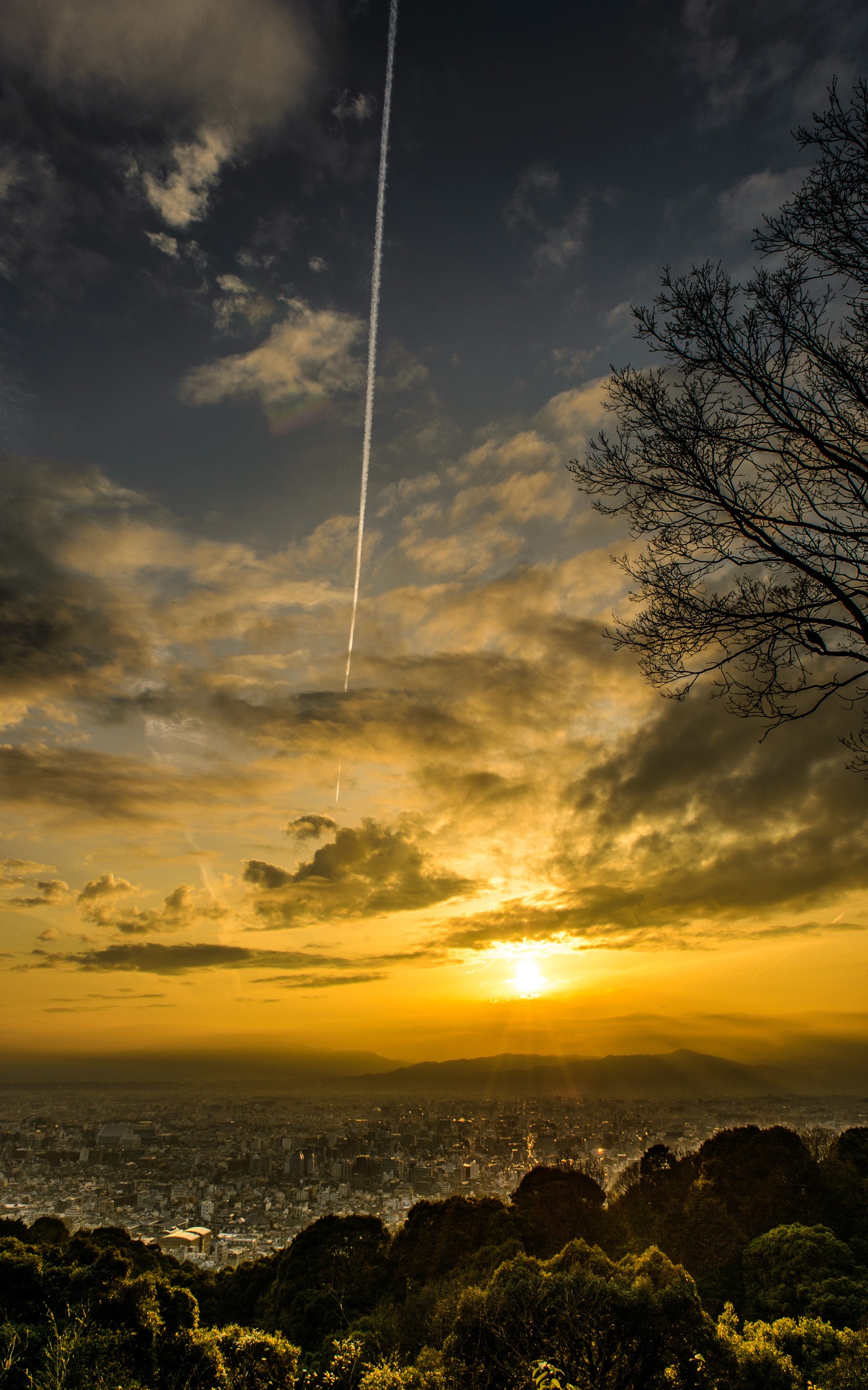 sunset, Horizon, Clouds, City, Portrait display Wallpaper