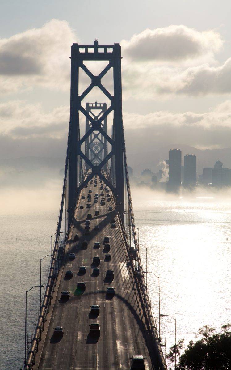 bridge, Traffic, Clouds, Bay, San Francisco, USA, Portrait display, Bay Bridge HD Wallpaper Desktop Background