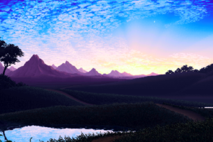pixels, Mountain, Calm, Sky