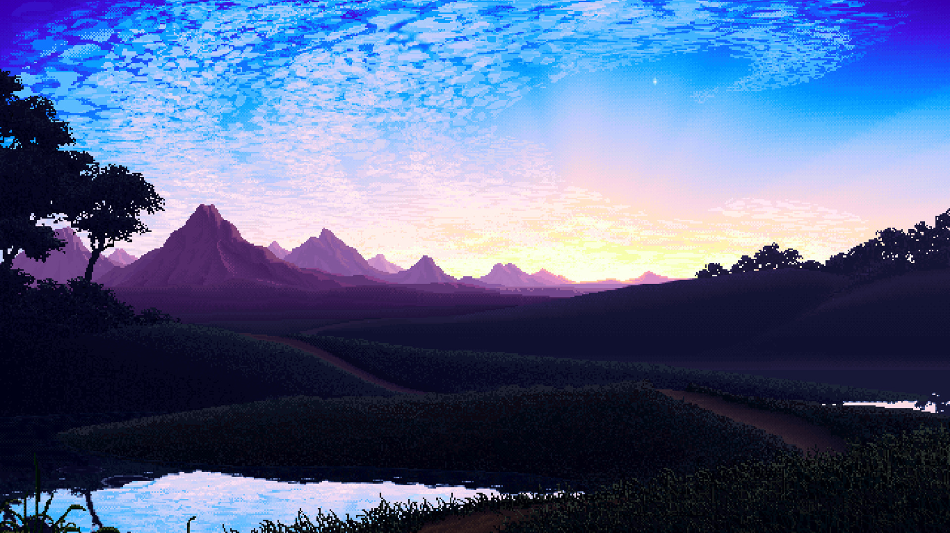 pixels, Mountain, Calm, Sky Wallpaper