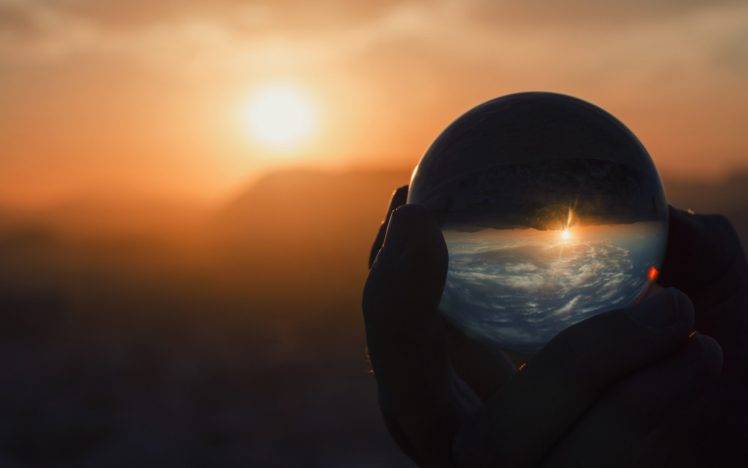 sunset, Sphere, Reflection HD Wallpaper Desktop Background