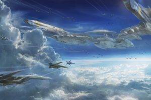 aircraft, Futuristic, Artwork, Clouds, Sento Yosei Yukikaze
