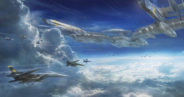 aircraft, Futuristic, Artwork, Clouds, Sento Yosei Yukikaze HD Wallpaper Desktop Background