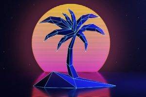 palm trees, Sunset, Low poly