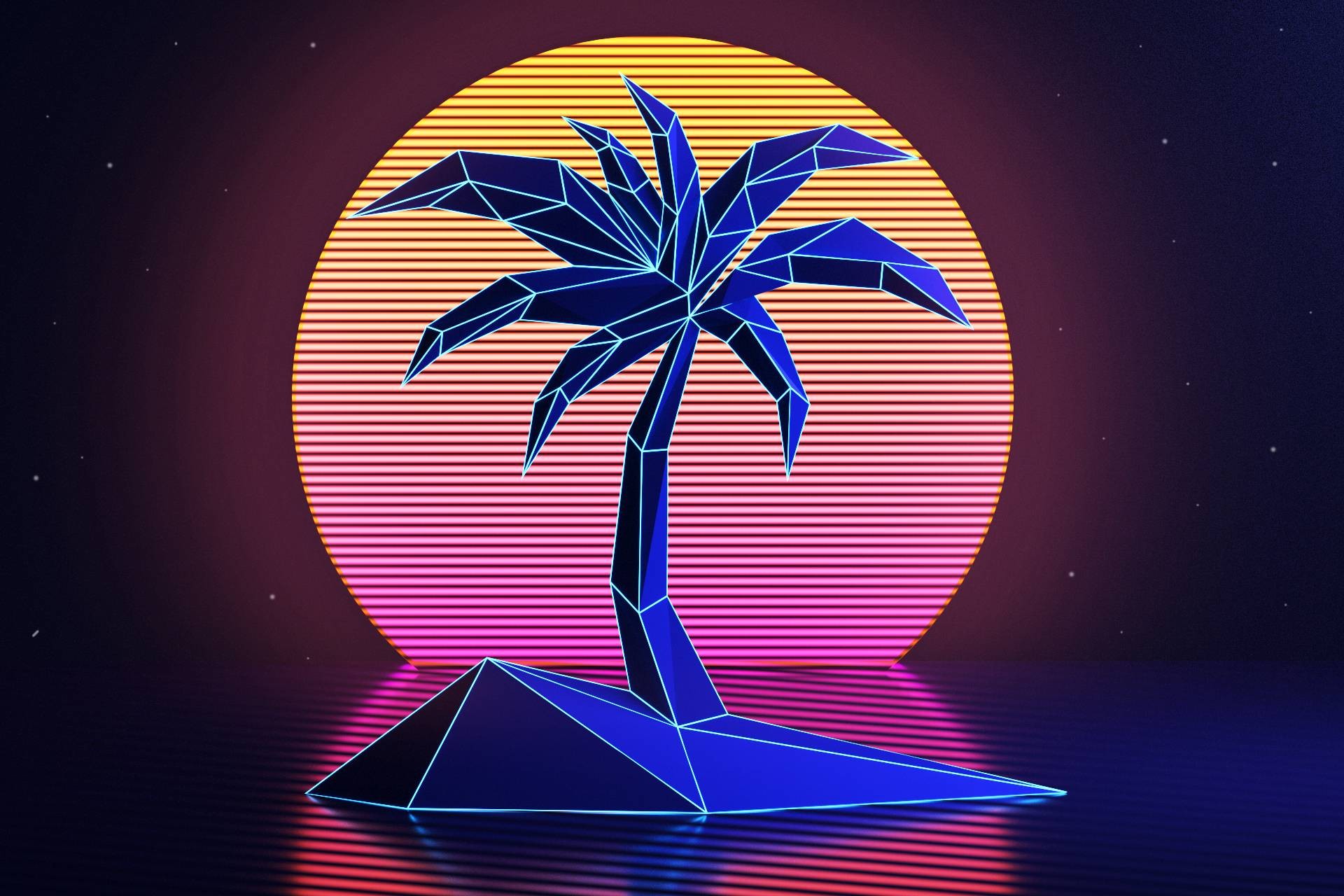 palm trees, Sunset, Low poly Wallpaper