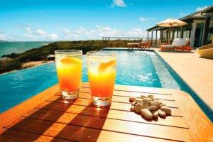 beach, Sea, Shadow, Drinking glass, Pebbles, Stones, Tropical, Swimming pool, Sunlight, Wooden surface, Table, Coast, Orange
