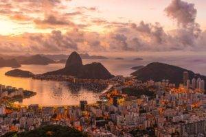 city, Cityscape, Rio de Janeiro, Brazil, Clouds, Hill, Sea, Sunset