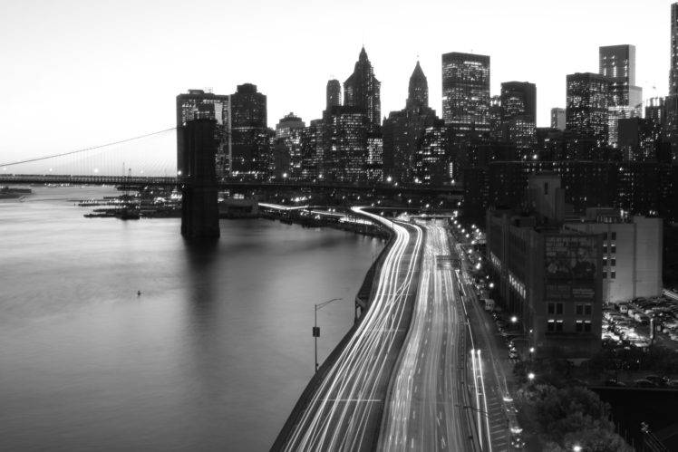 New York City, Bridge, Sky, Monochrome HD Wallpaper Desktop Background