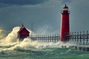 lighthouse, Sea, Coast
