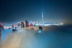 mist, Clouds, Night, Dubai, Burj Khalifa