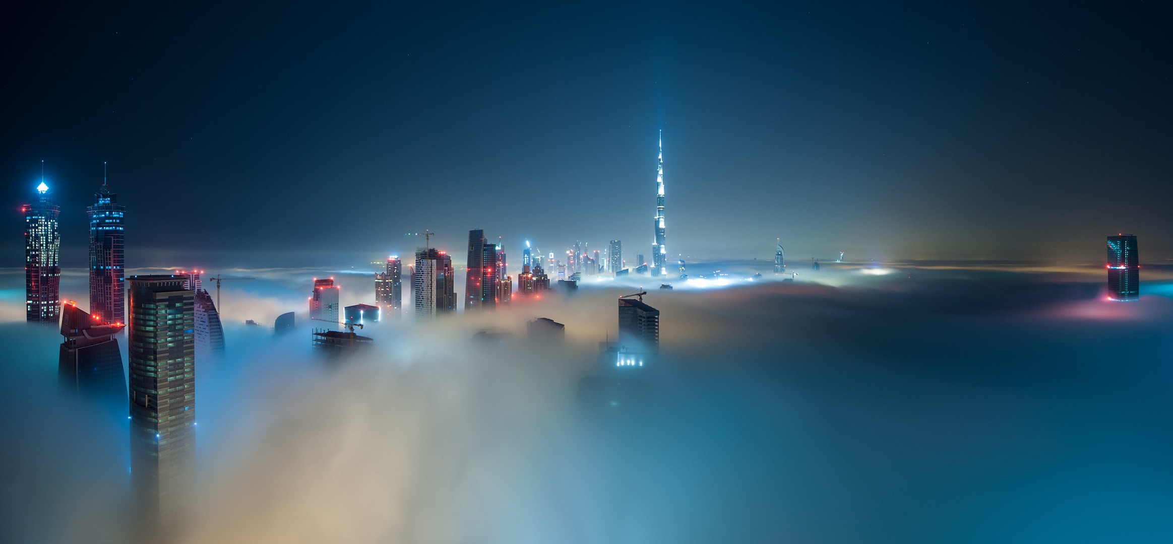 mist, Clouds, Night, Dubai, Burj Khalifa Wallpaper