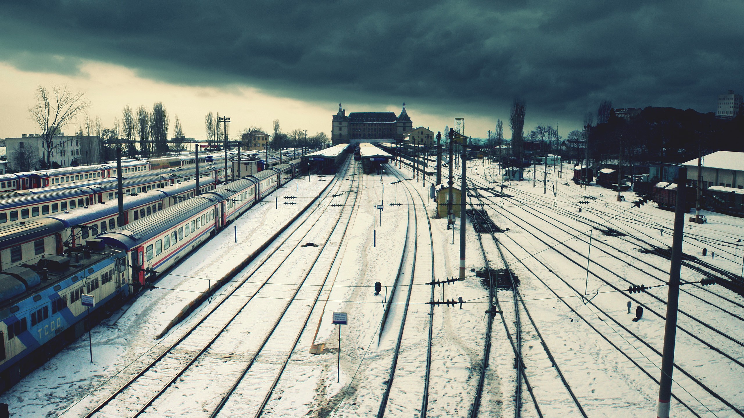 Istanbul, Turkey, Snow, Winter, Train, Rail yard, Railway Wallpaper