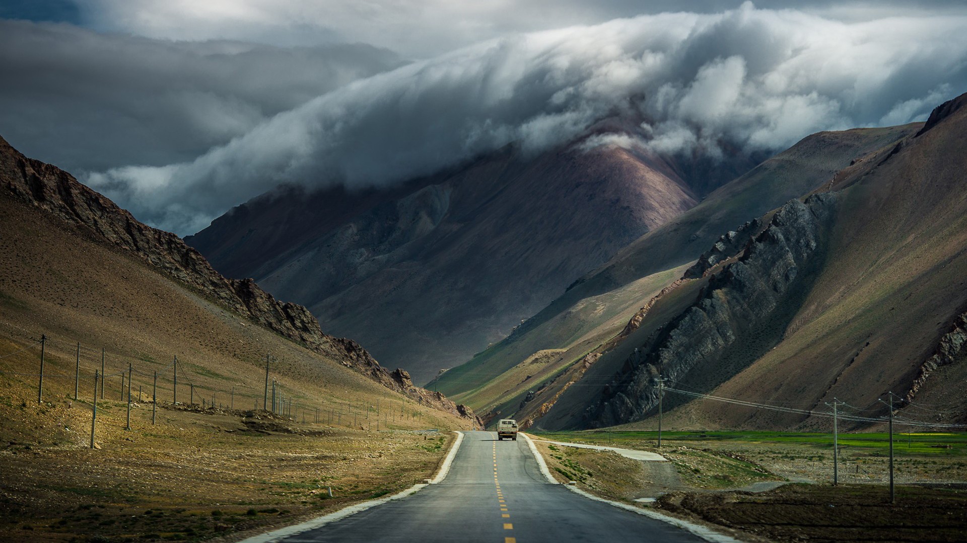 road, Mountain, Clouds Wallpaper