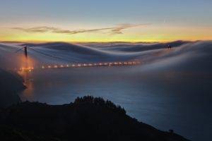 San Francisco, Golden Gate Bridge, Mist, Clouds, Bay