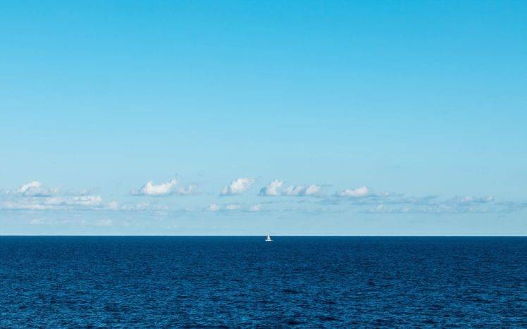 sea, Boat, Clear sky, Clouds, Minimalism HD Wallpaper Desktop Background