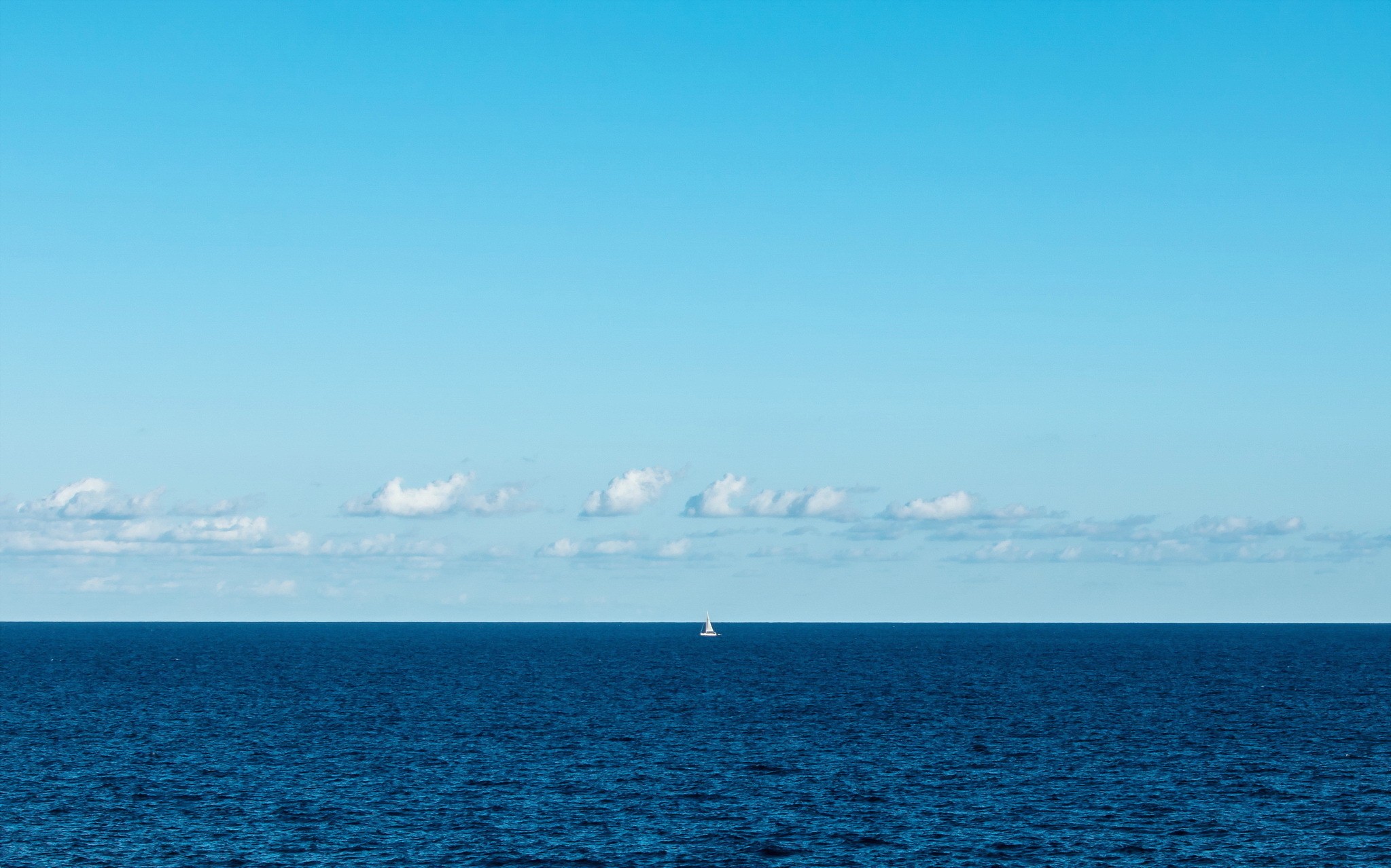 sea, Boat, Clear sky, Clouds, Minimalism Wallpaper