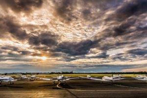 aircraft, Airplane, Sunset, Clouds