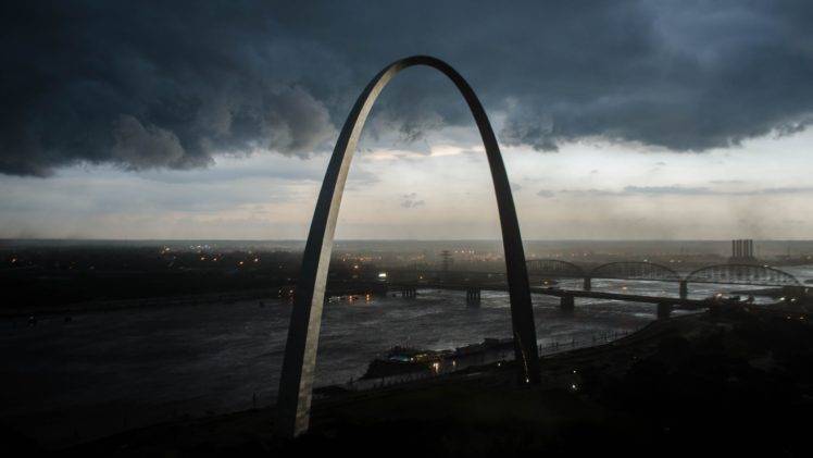 arch, St. Louis, Storm, Clouds HD Wallpaper Desktop Background