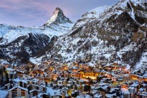 Switzerland, Mountain, Snow, Winter, Town, Matterhorn, Zermatt