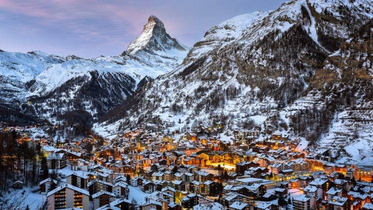 Switzerland, Mountain, Snow, Winter, Town, Matterhorn, Zermatt HD Wallpaper Desktop Background
