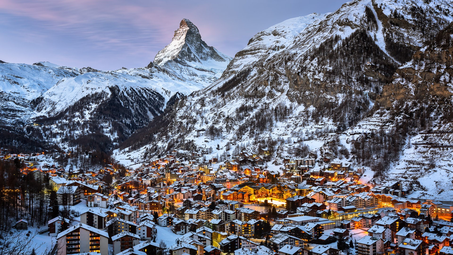 Switzerland, Mountain, Snow, Winter, Town, Matterhorn, Zermatt Wallpaper
