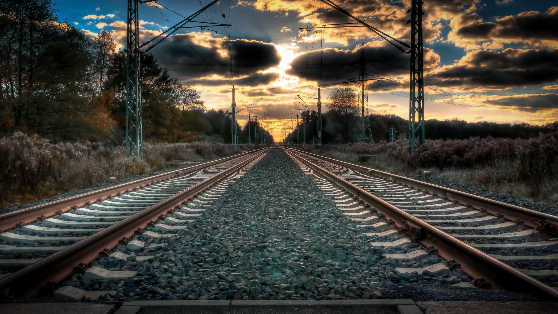 railway, Sunset Wallpaper