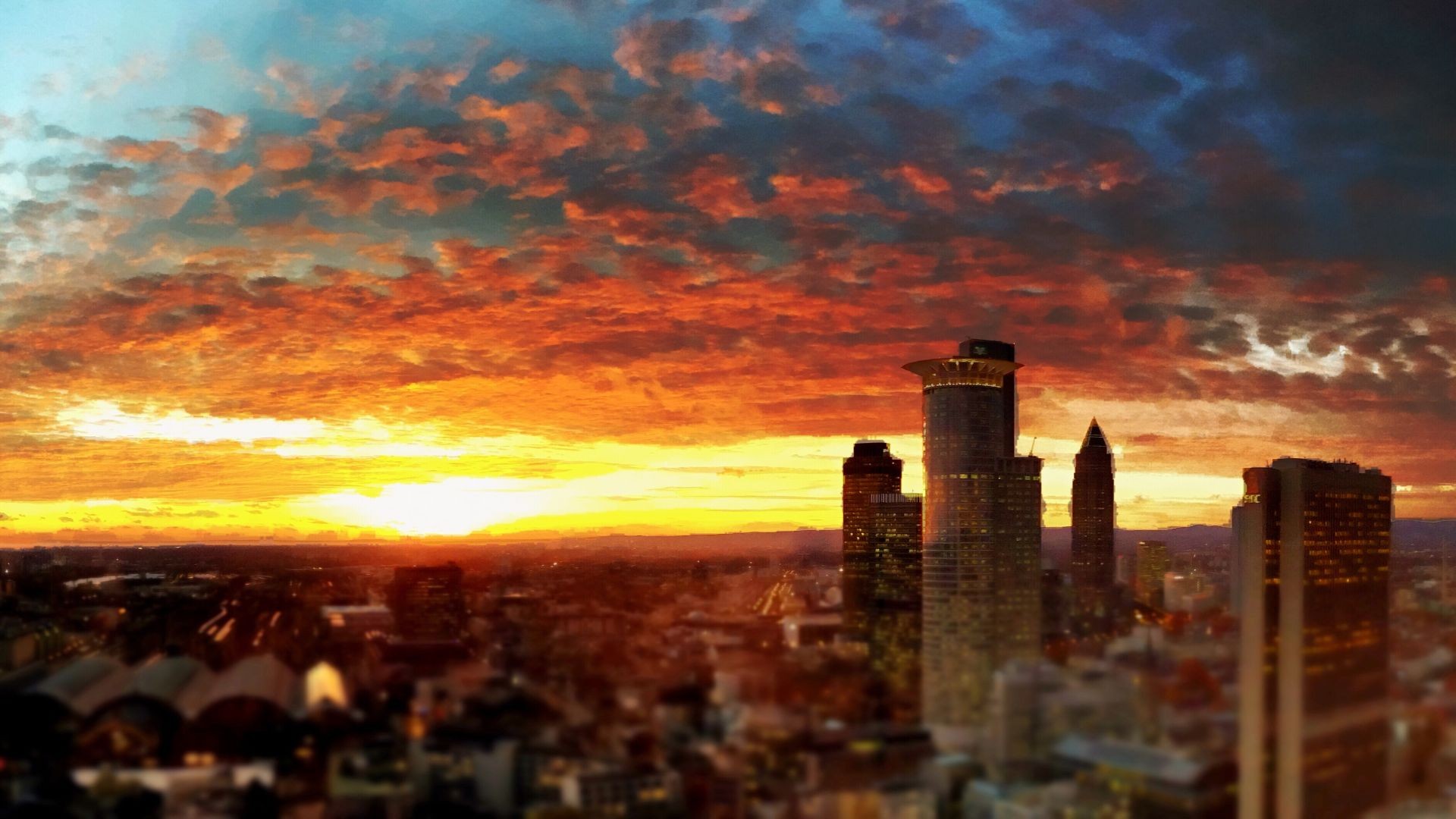 Frankfurt, Skyline, Sunset, Filter Wallpaper