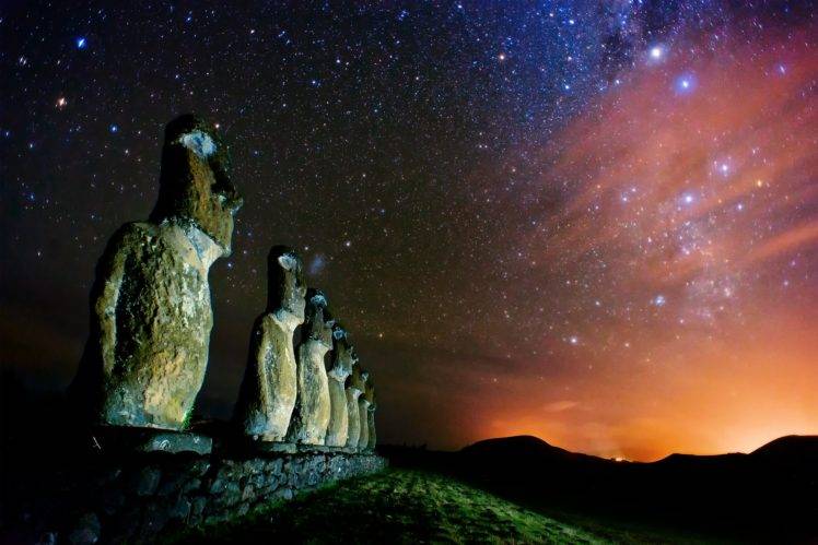 stars, Sculpture, Culture, Easter Island HD Wallpaper Desktop Background