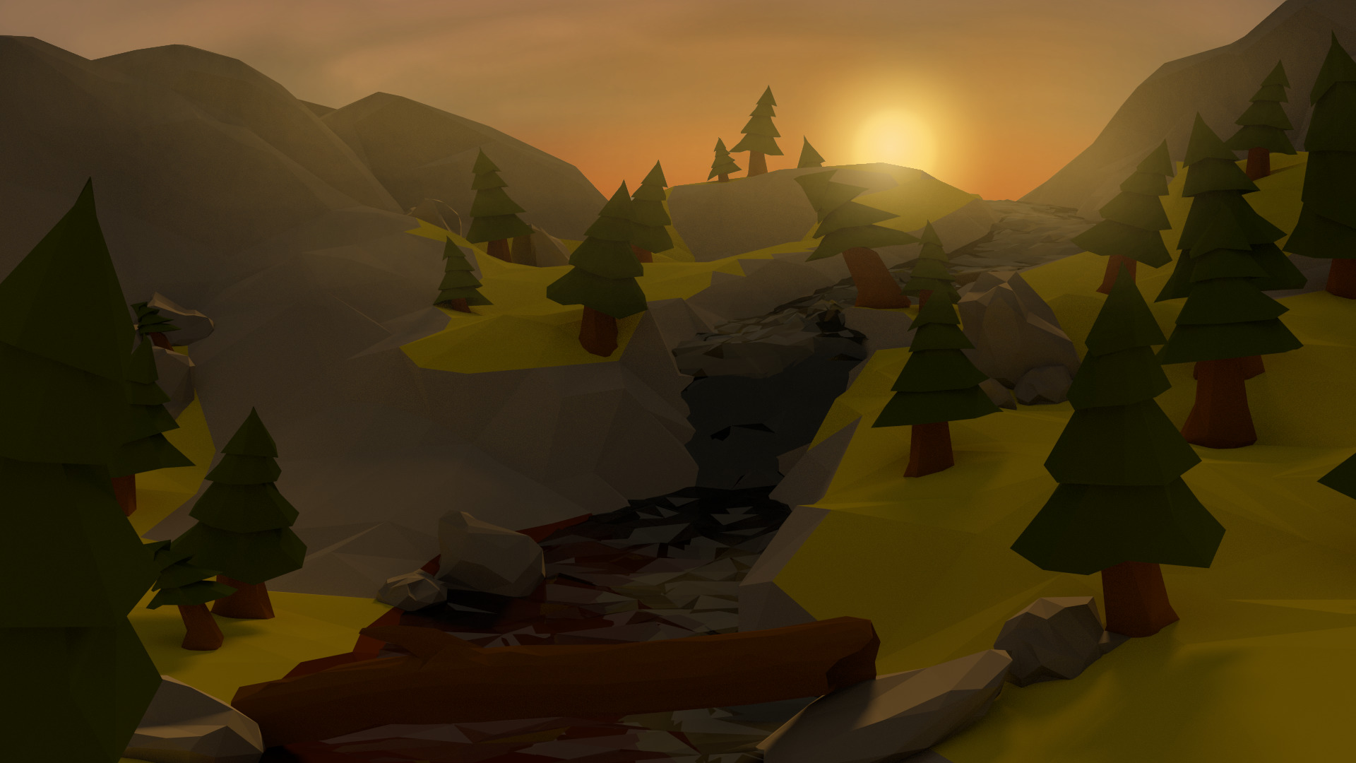 low poly, Sunset Wallpaper