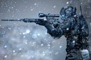 soldier, Sniper rifle, Winter, Snow, Science fiction, Futuristic
