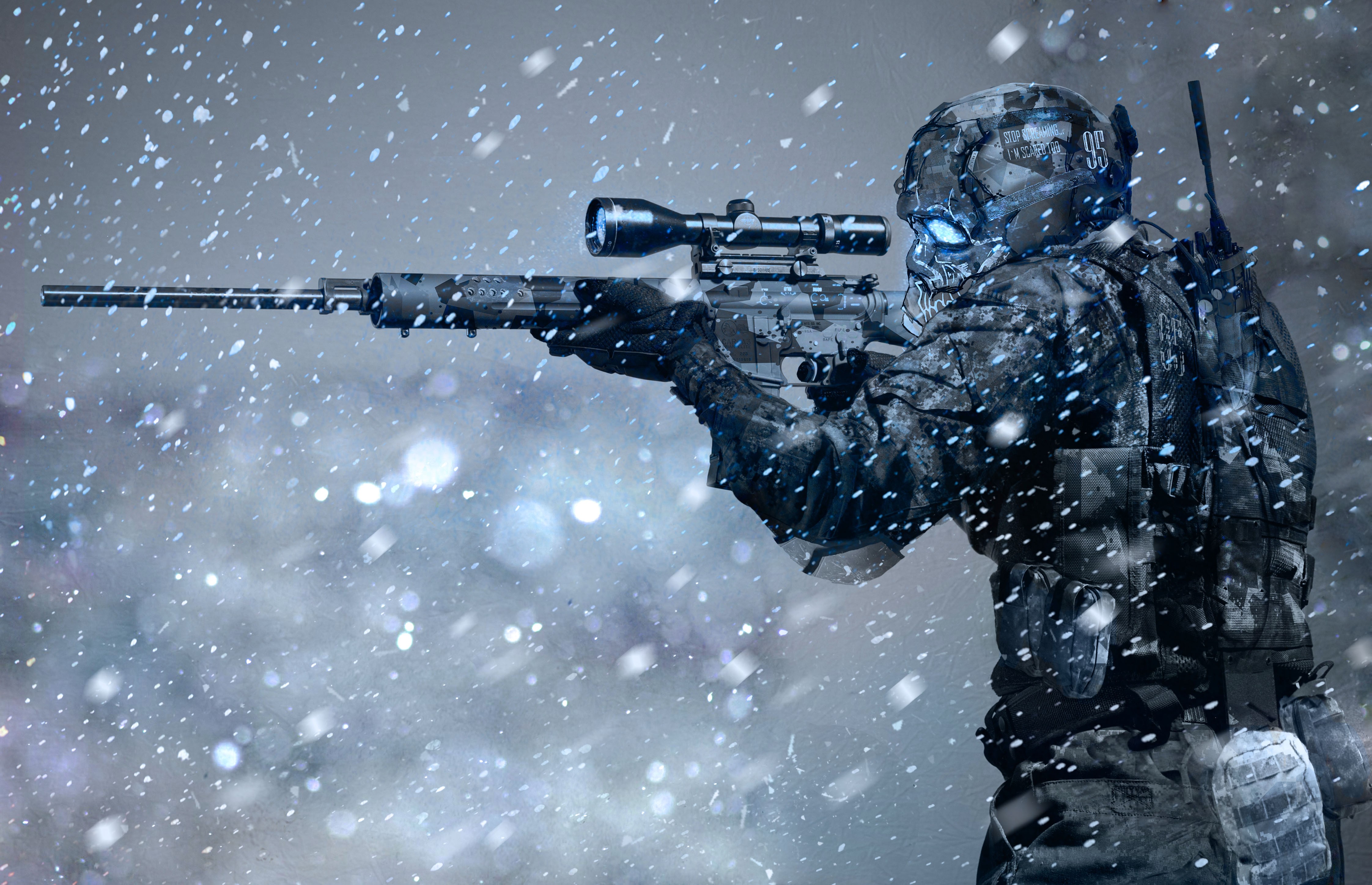soldier, Sniper rifle, Winter, Snow, Science fiction, Futuristic Wallpaper