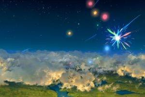 digital art, Fireworks, Sky, Clouds