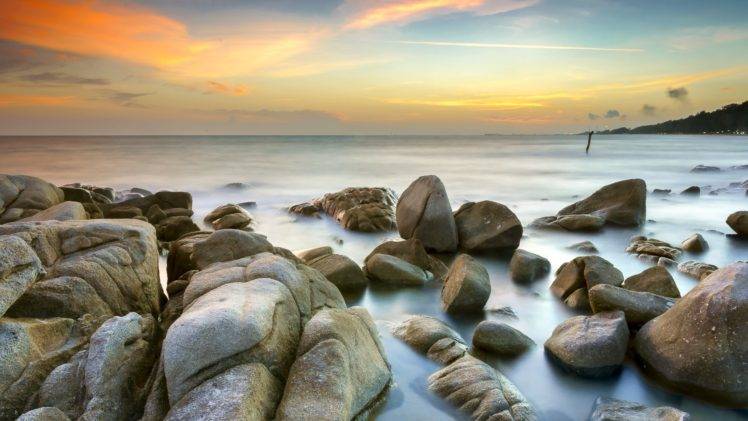 water, Rocks, Nature, Waves, Sea, Sky, Sun, Clouds HD Wallpaper Desktop Background