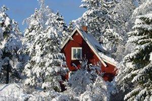 snow, Winter, House, Trees, Forest