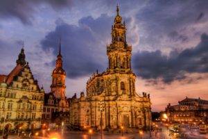 Dresden, Germany, Cityscape, HDR, Lights, Church, Clouds