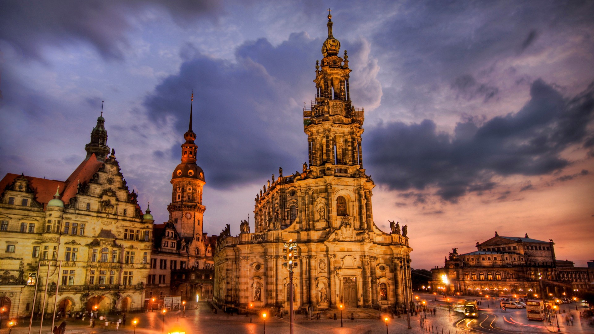 Dresden, Germany, Cityscape, HDR, Lights, Church, Clouds Wallpaper
