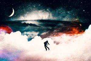 Alex Cherry, Artwork, Silhouette, Moon, Clouds, Grunge