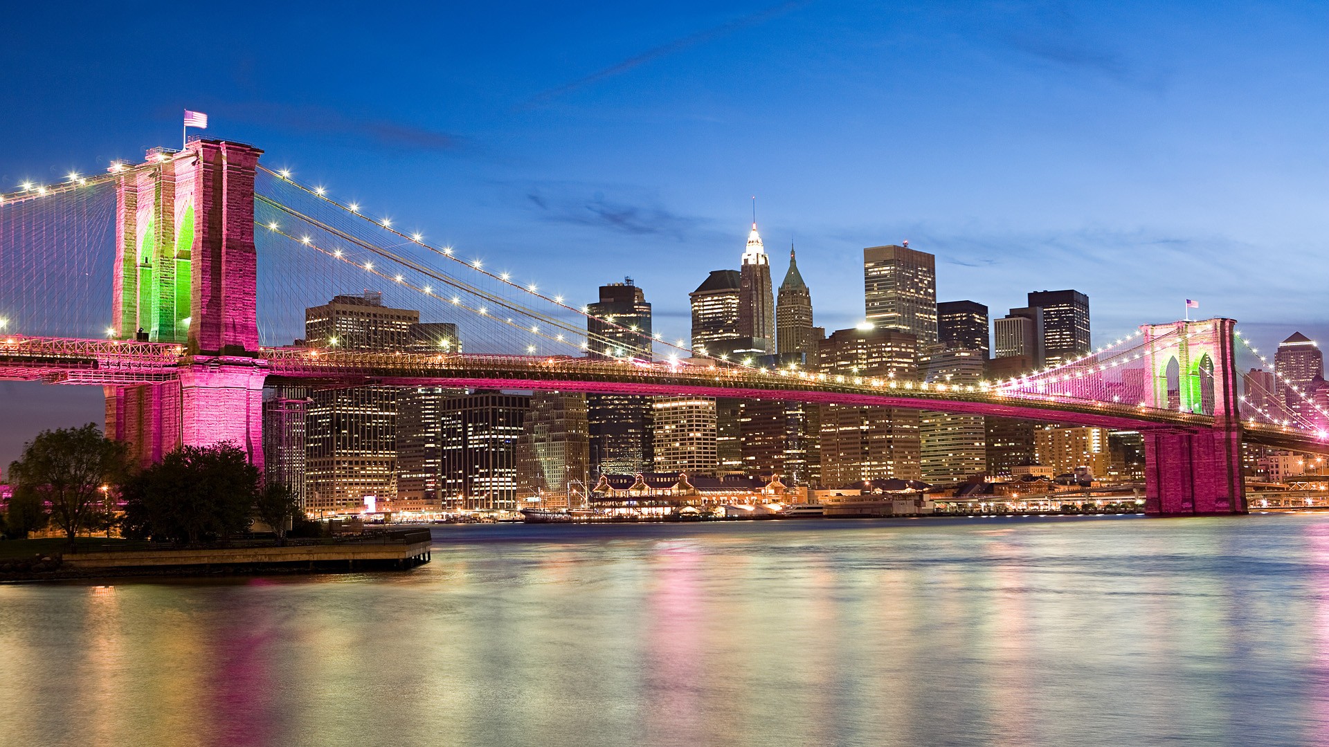 USA, New York City, Bridge, Brooklyn Bridge, Sea, Architecture, Pink, City, Cityscape Wallpaper