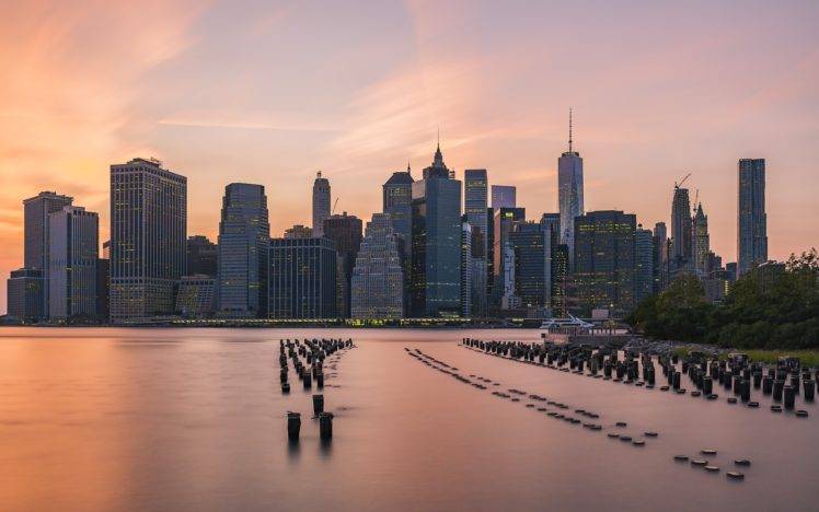 cityscape, Manhattan, Skyline, Sunset, Water, New York City HD Wallpaper Desktop Background
