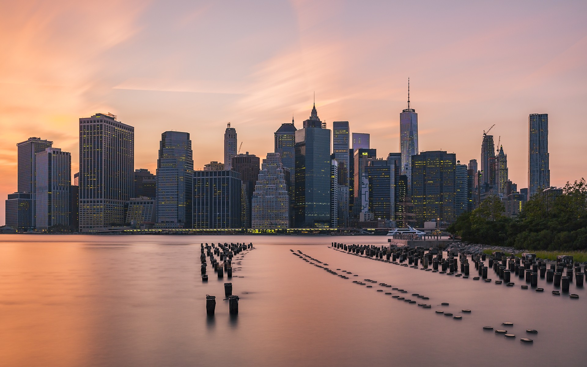 cityscape, Manhattan, Skyline, Sunset, Water, New York City Wallpapers