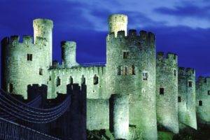 architecture, Castle, Wales, UK, Night, Tower, Bridge, Clouds, Ancient, Long exposure