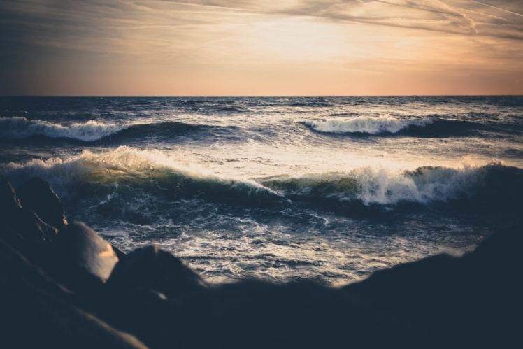 waves, Sunset, Sea HD Wallpaper Desktop Background