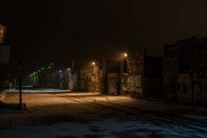 night, Street, Lights, Graffiti, Snow, Industrial, Winter