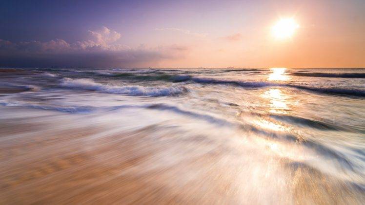 beach, Sea, Sun, Long exposure HD Wallpaper Desktop Background