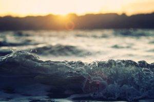waves, Sun, Splashes, Water, Sunset