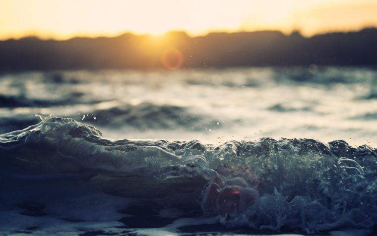 waves, Sun, Splashes, Water, Sunset HD Wallpaper Desktop Background