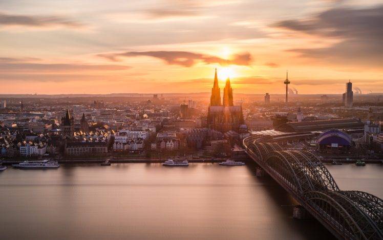 Cologne, Köln, Germany, Sunset, Cologne Cathedral, Rhein HD Wallpaper Desktop Background