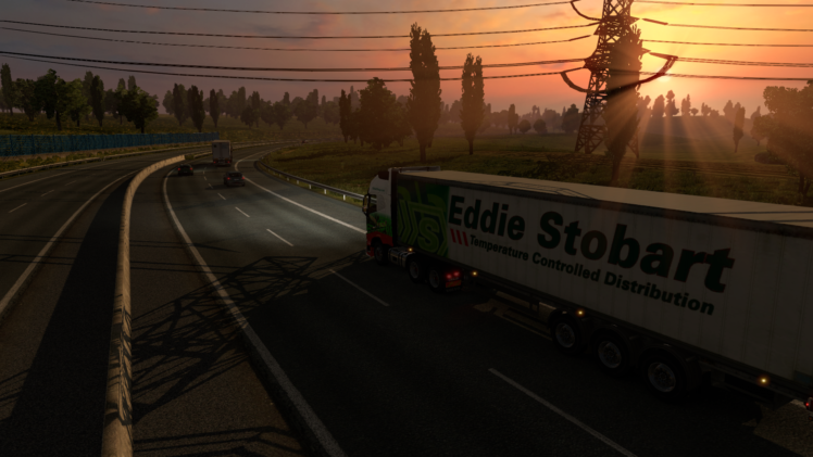 Euro Truck Simulator 2, Sunset, Truck, Lorry, Trees HD Wallpaper Desktop Background