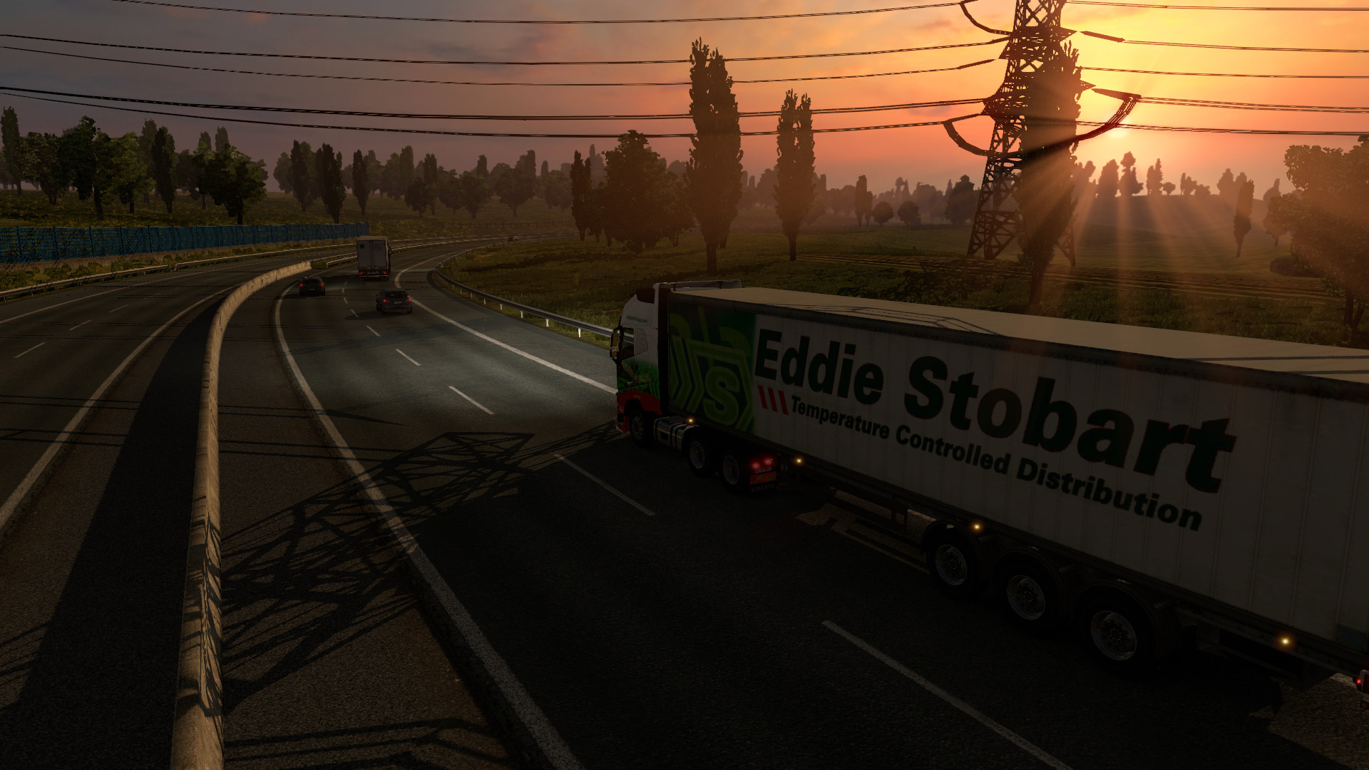 Euro Truck Simulator 2, Sunset, Truck, Lorry, Trees Wallpaper
