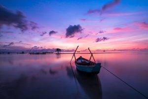 boat, Sea, Sunset